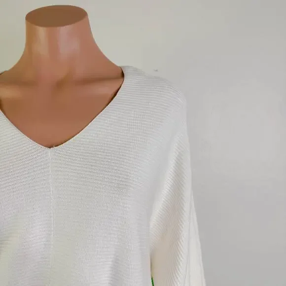 1 State V Neck Ribbed Knit Balloon Sleeve Pullover Sweater White Cream Large NWT - Picture 5 of 12